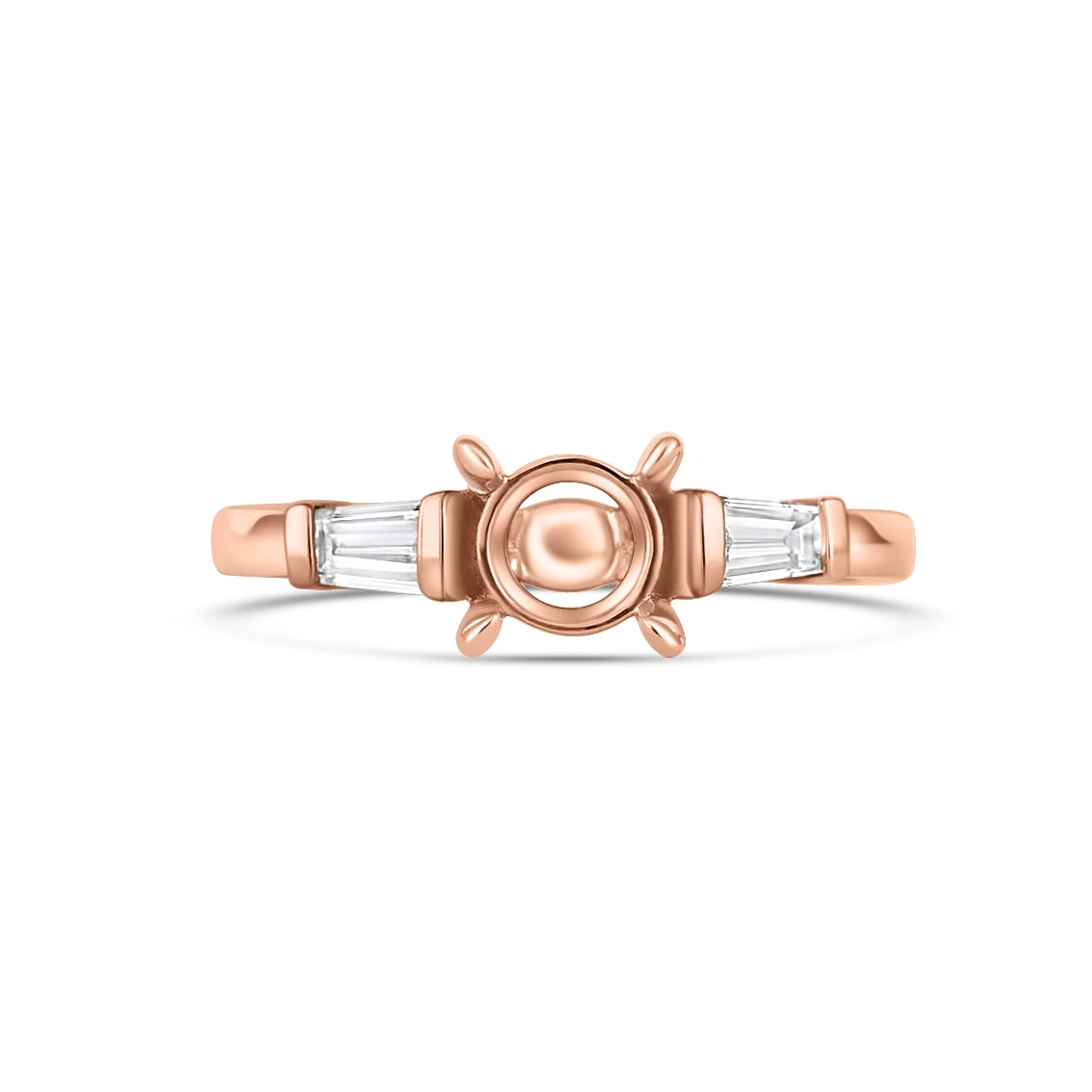 14K Rose Gold Diamond Semi-mount, Baguette Sides