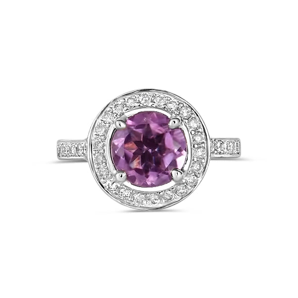 14K White Gold Amethyst and Diamond Ring