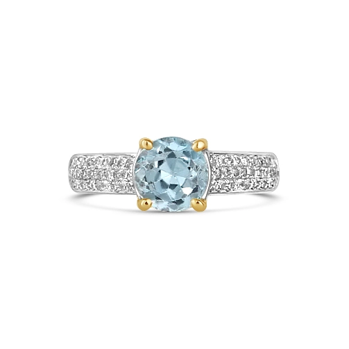 14K White Gold Blue Topaz and Diamond Ring