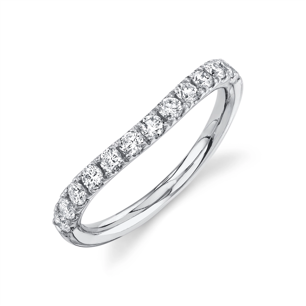 14K White Gold Curved Diamond Band