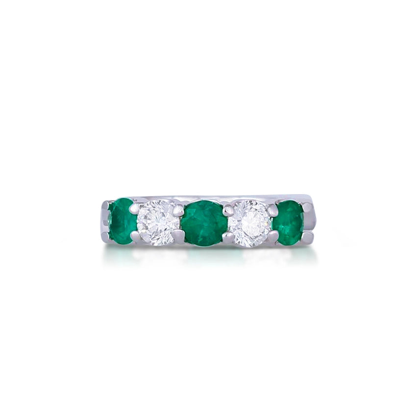 14K White Gold Emerald and Diamond Band