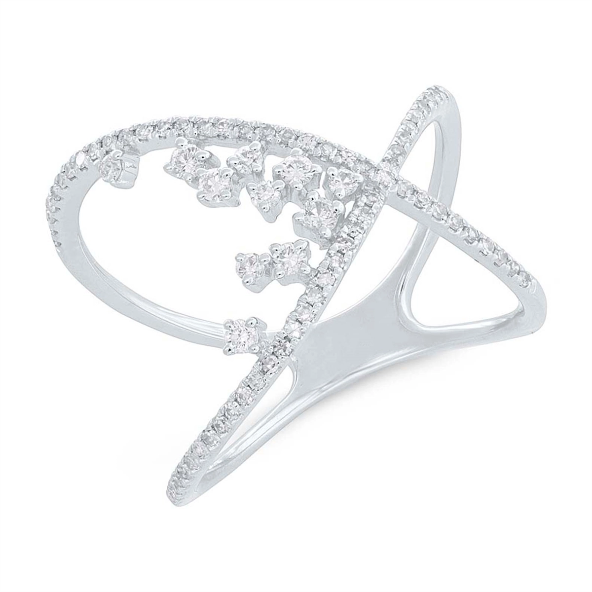 14K White Gold Fancy Crossover Ring with Diamonds