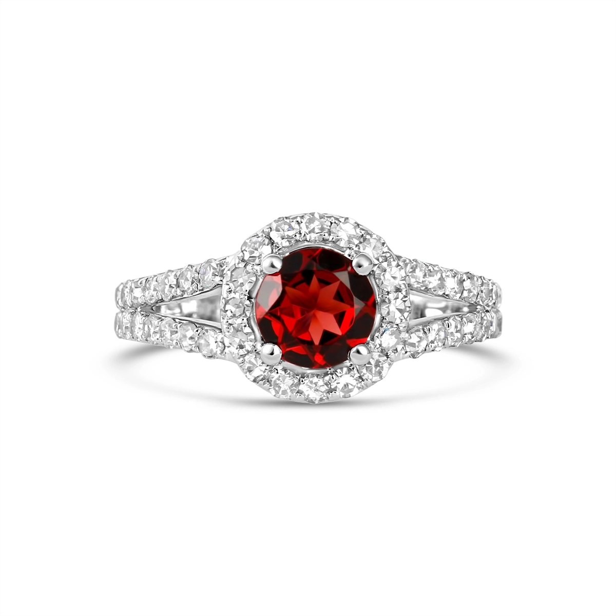 14K White Gold Garnet & Diamond Ring