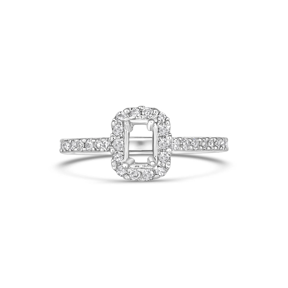 14K White Gold Rectangular Diamond Halo Semi Mount Ring