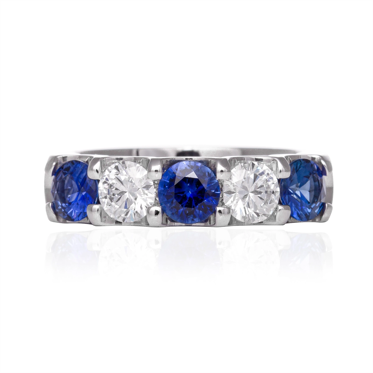 14K White Gold Sapphire and Diamond Band