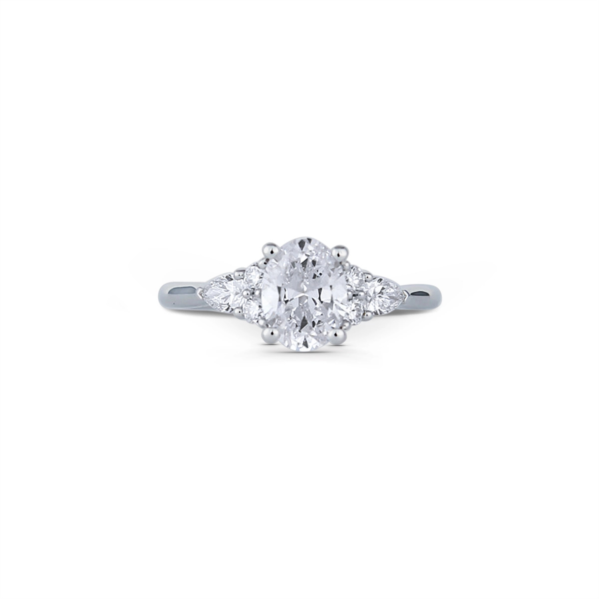 14K White Gold Semi Mount Ring with Rounds and Pear Diamonds