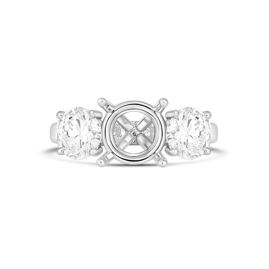 14K White Gold Three-Stone Diamond Ring, Round