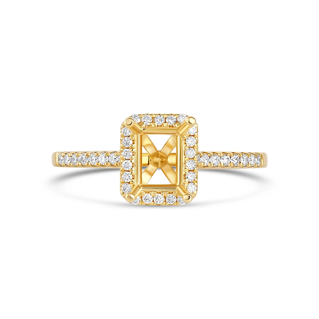 18K Yellow Gold Rectangular Halo Semi Mount Diamond Ring