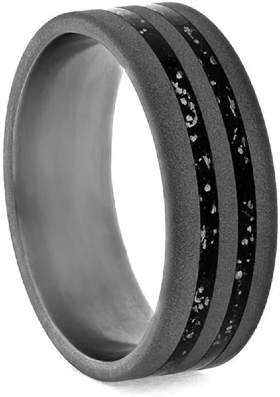 Black Stardust Meteorite, Sandblasted Titanium 6mm Comfort-Fit Band, Size 8.75