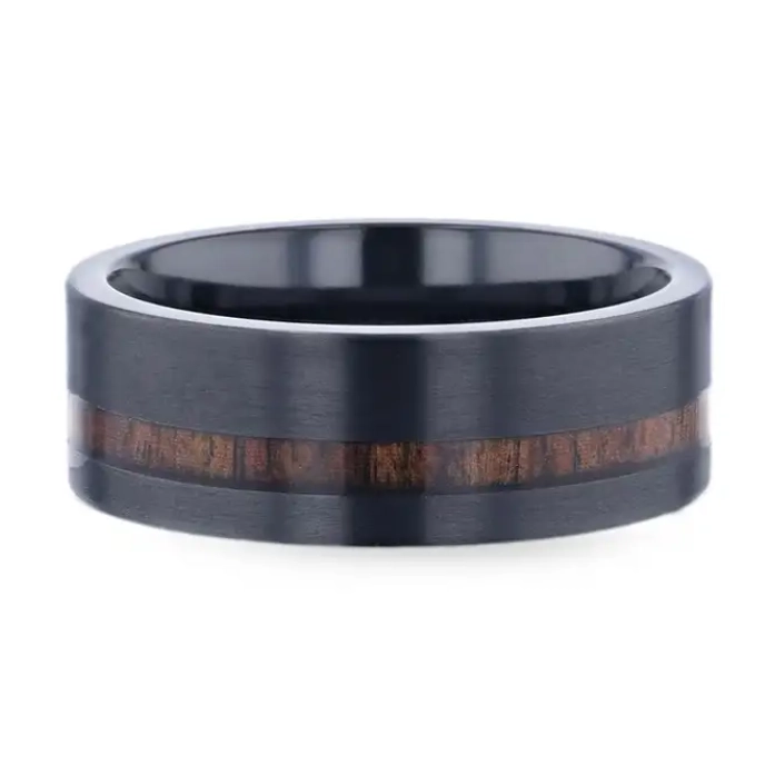 Black Titanium 8mm Band with Koa Wood Inlay