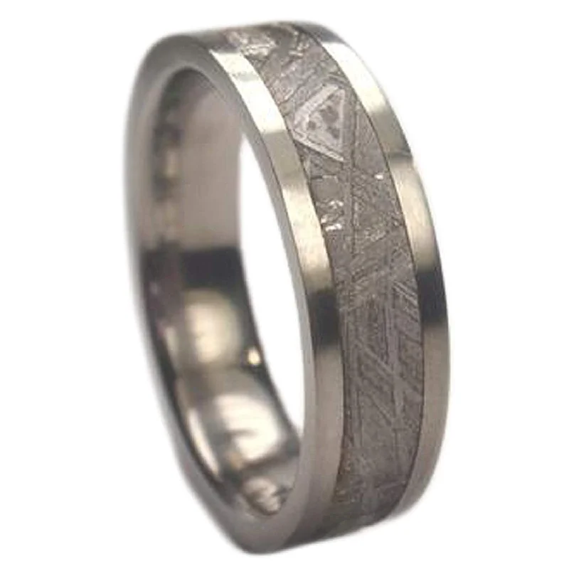 Classic Gibeon Meteorite Inlay 7mm Comfort Fit Titanium Ring, Size 10