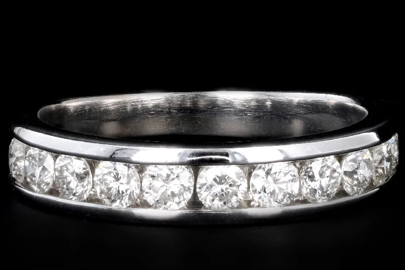 Modern 14K White Gold 1 Carat Round Brilliant Cut Diamond Channel-Set Half Eternity Band