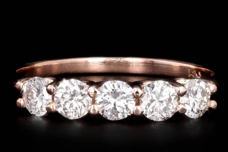 New 14K Rose Gold .72 Carat Round Brilliant Diamond Five Stone Band