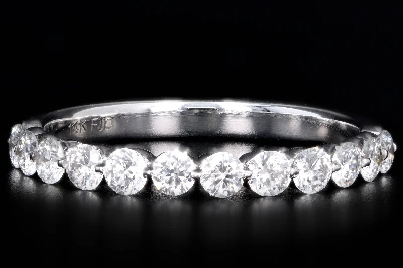 New 14K White Gold .62 Carat Round Brilliant Cut Diamond Half Eternity Band