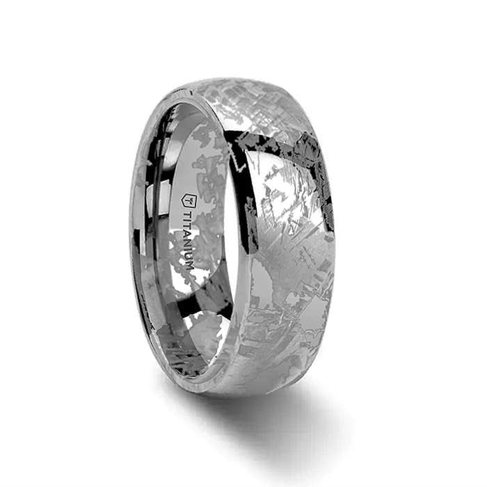 Domed Titanium Band with Meteorite Pattern