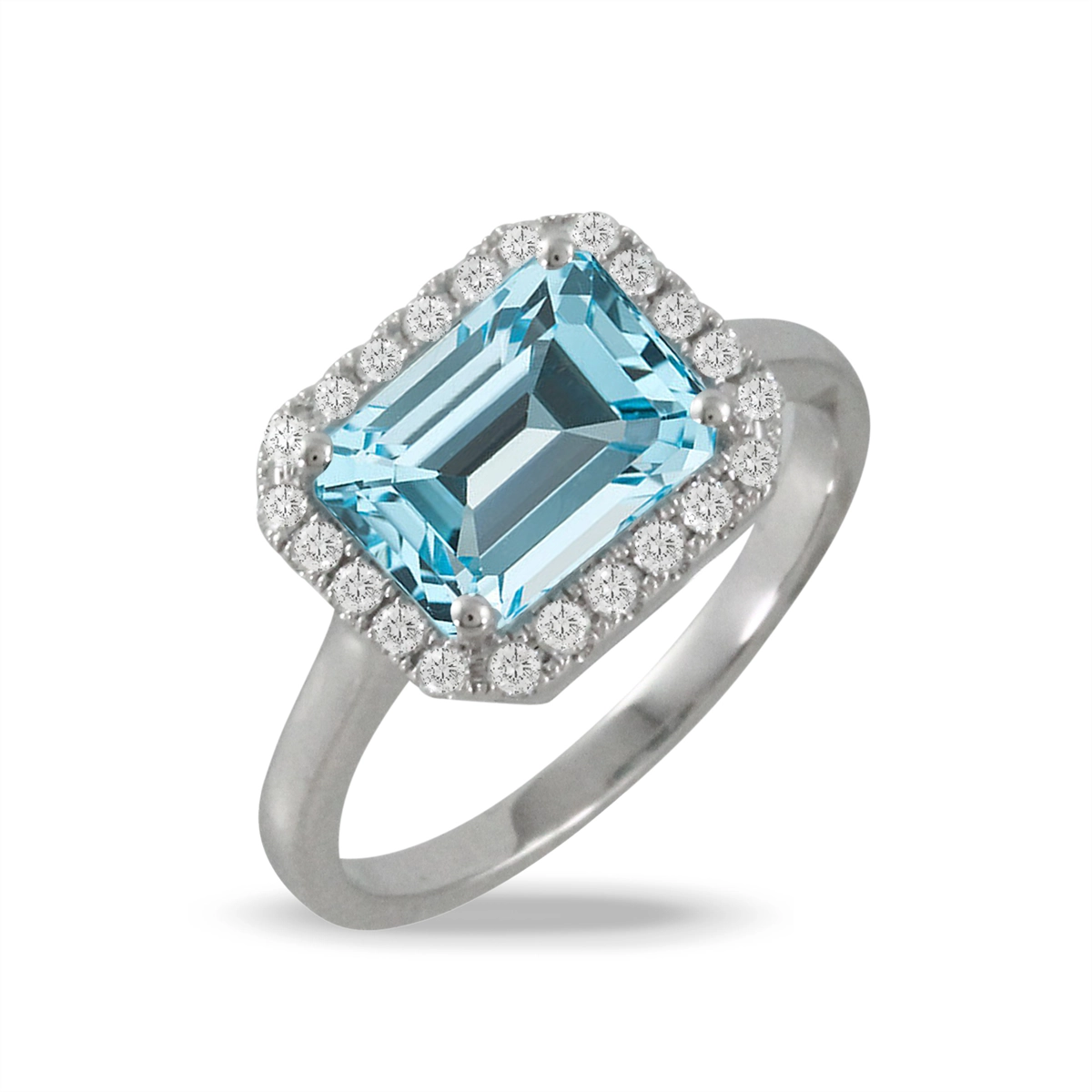 Doves 18K White Gold Sky Blue Topaz with Diamond Halo Ring