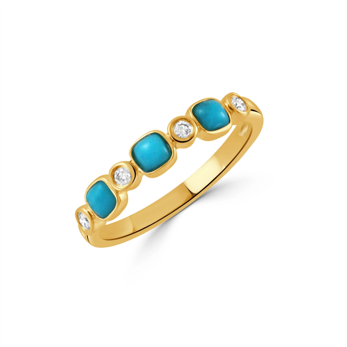 Doves 18K Yellow Gold Bezel Set Turquoise and Diamond Band