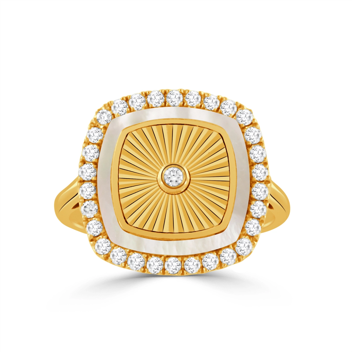 Doves 18K Yellow Gold Cushion Shaped Ring with Mother of Pearl and Diamonds