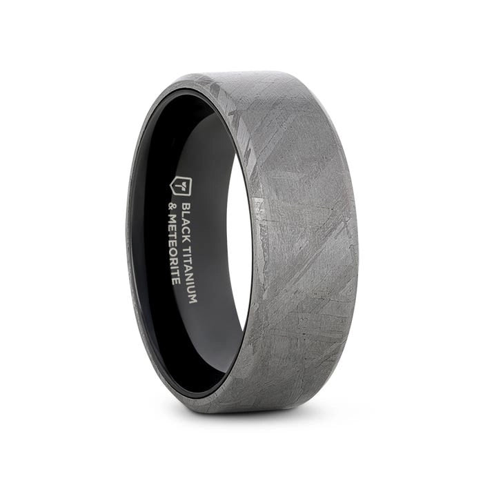 Flat Black Titanium Inside Band with Meteorite and Beveled Edges