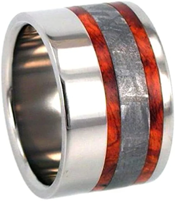 Gibeon Meteorite, Amboyna Wood 11mm Comfort Fit Titanium Band, Size 4