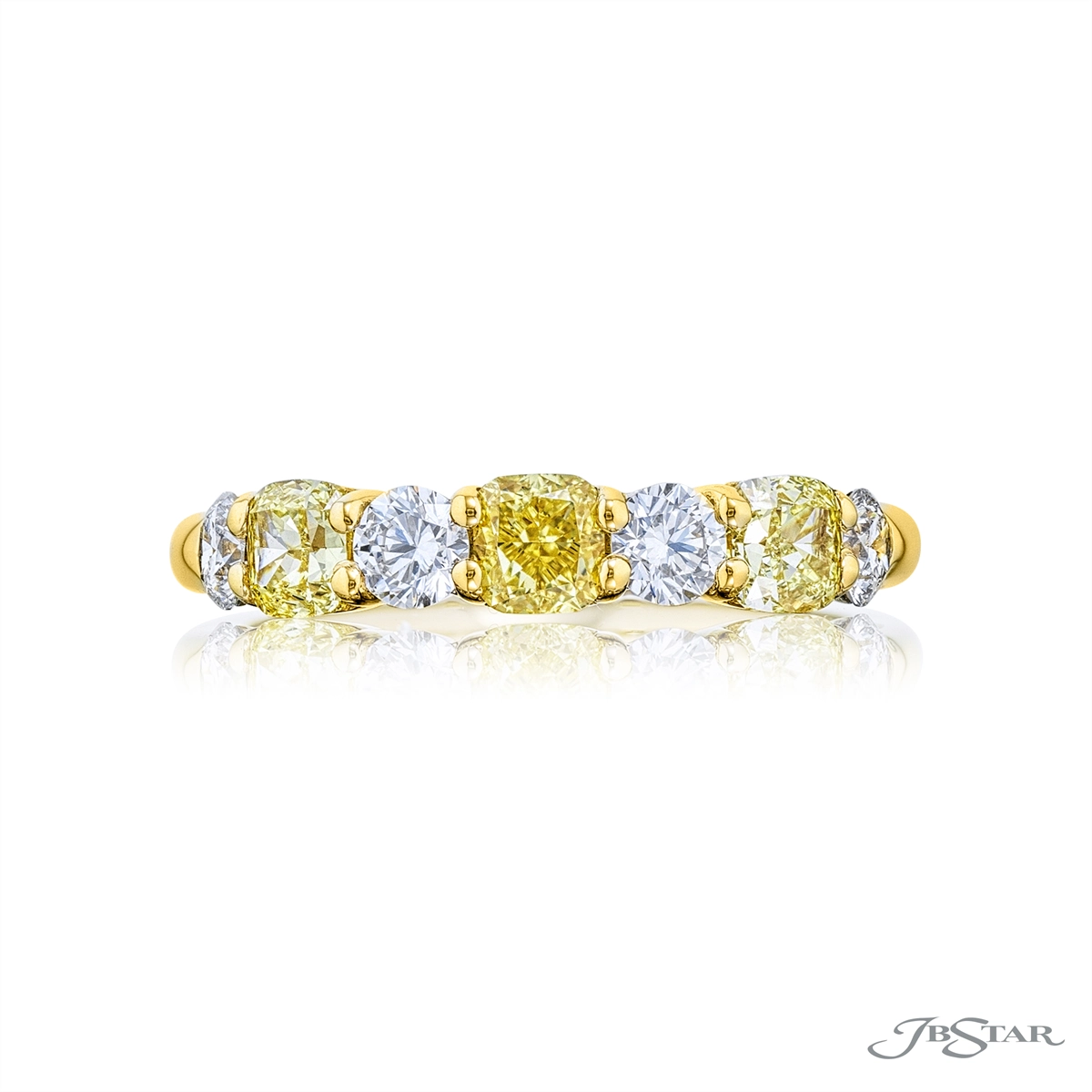 JB Star 18K Yellow Gold Round Diamond and Cushion Fancy Yellow Diamond Band