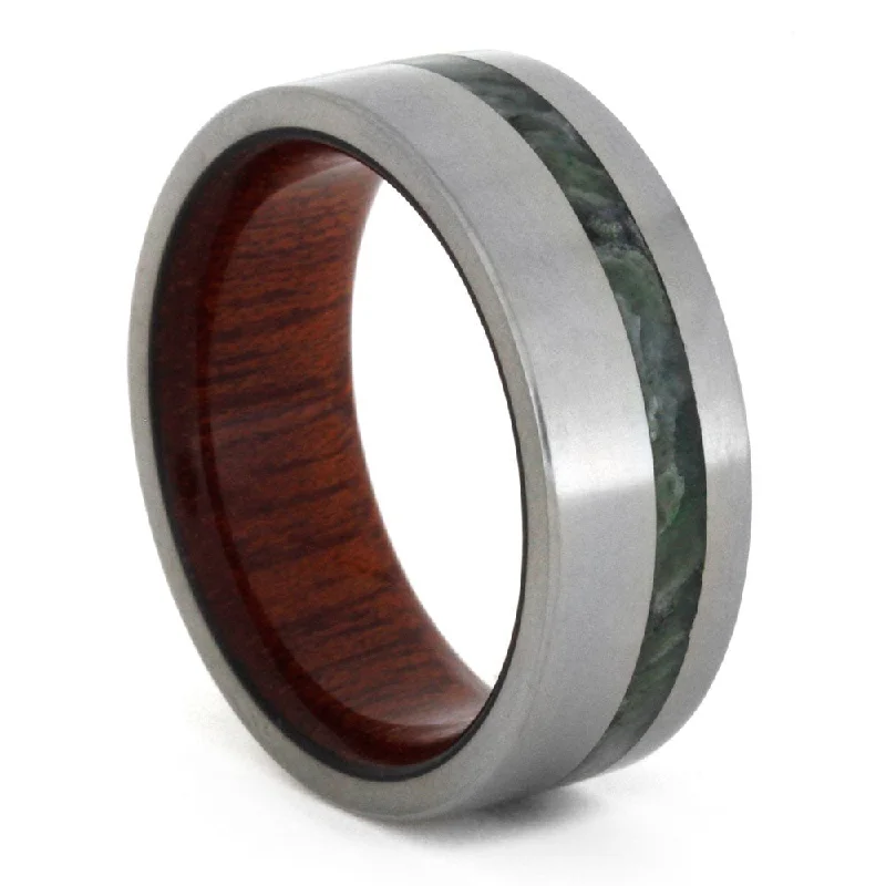 Nephrite Jade, Matte Titanium 8mm Comfort-Fit Bloodwood Band