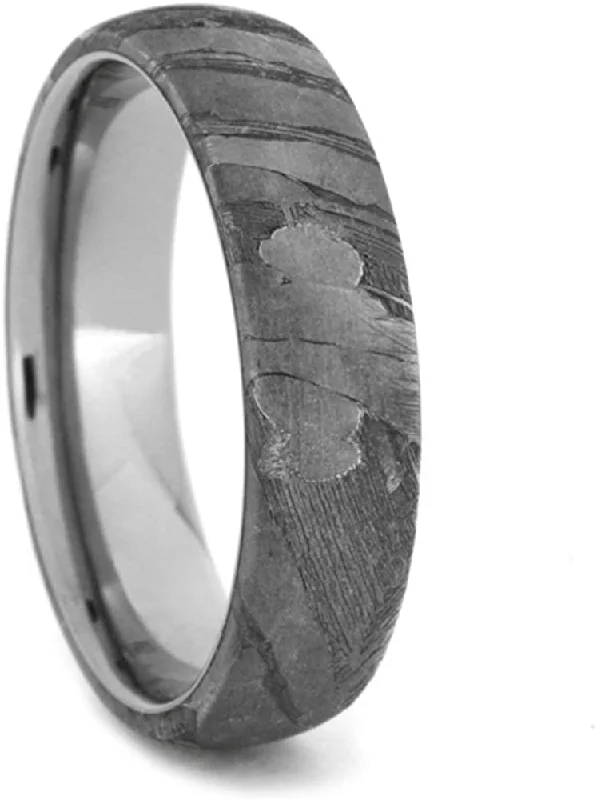 Seymchan Meteorite Overlay 5mm Comfort-Fit Matte Titanium Band, Size 12