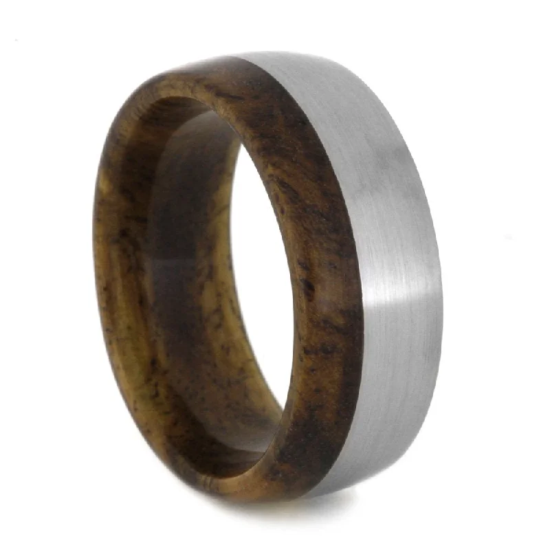 Sindora Wood Comfort-Fit Band with 8mm Brushed Titanium Overlay