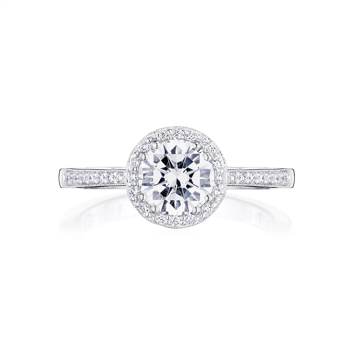 Tacori Coastal Crescent 14K White Gold Round Halo Diamond Semi-mount