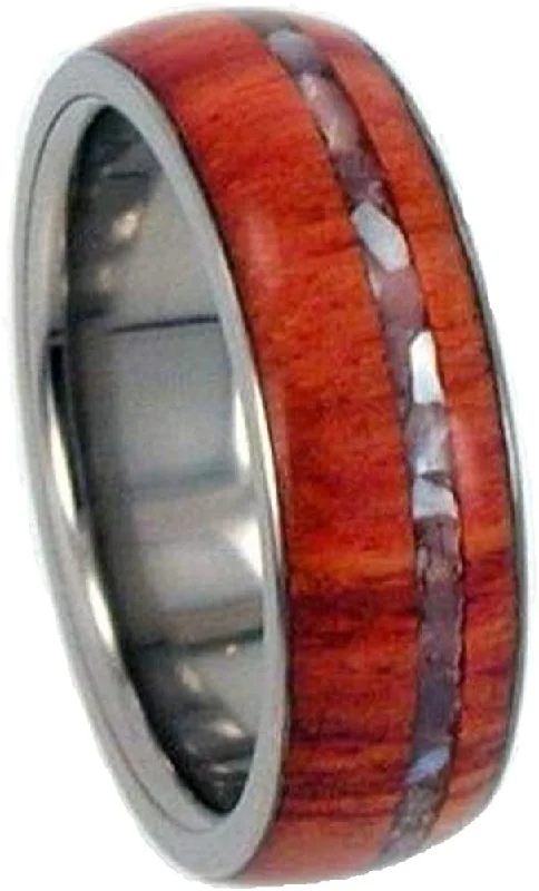 The Men's Jewelry Store (Unisex Jewelry) Mother of Pearl Inlay, Tulip Wood 7mm Comfort Fit Titanium Band, Size 15.25