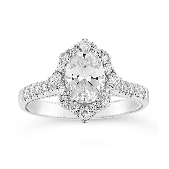 Verragio 14K White Gold Semi Mount Diamond Ring with Scalloped Oval Halo