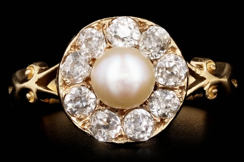 Victorian 5.5mm Pearl & Old Mine Cut Diamond Ring