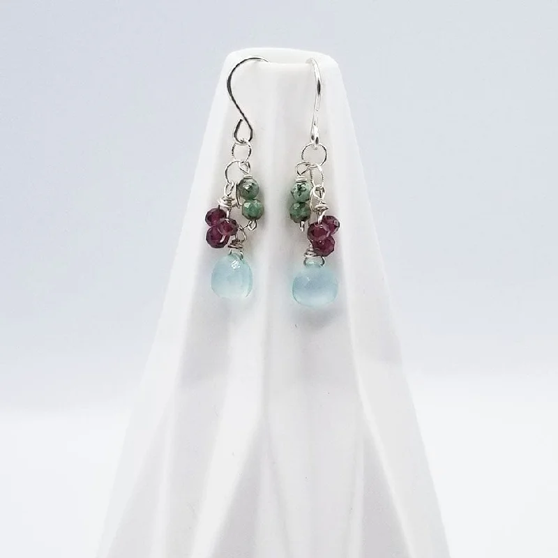 Sterling Silver Mix Stone Drop Earrings