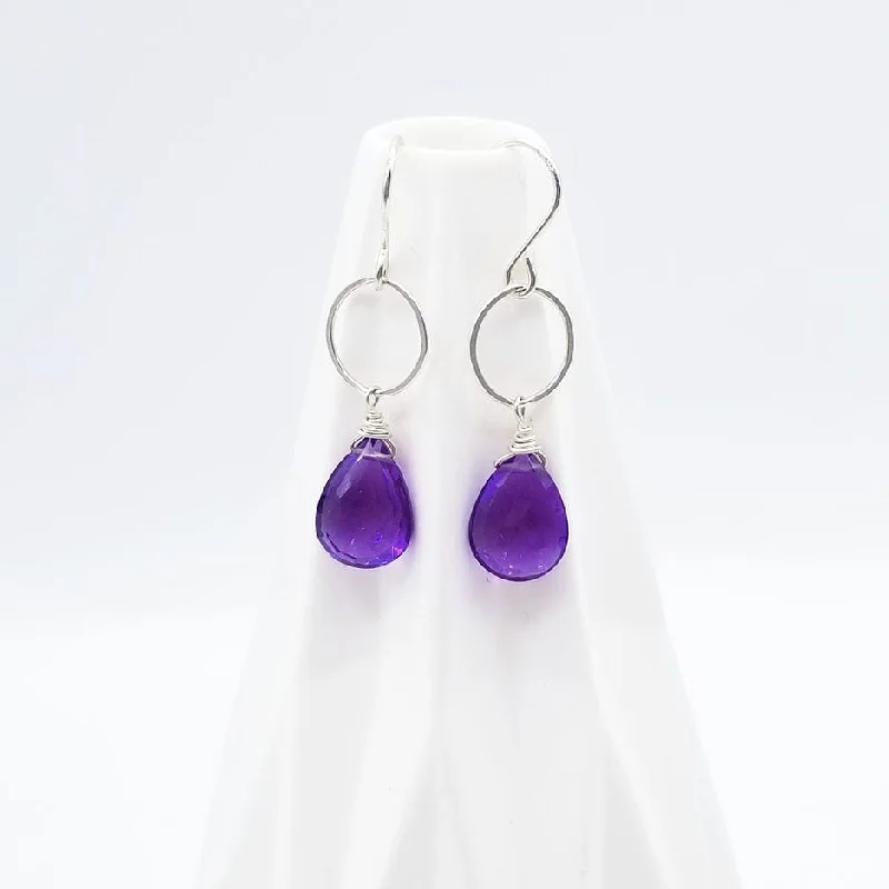 Sterling Silver Ring and Amethyst Drop Earring