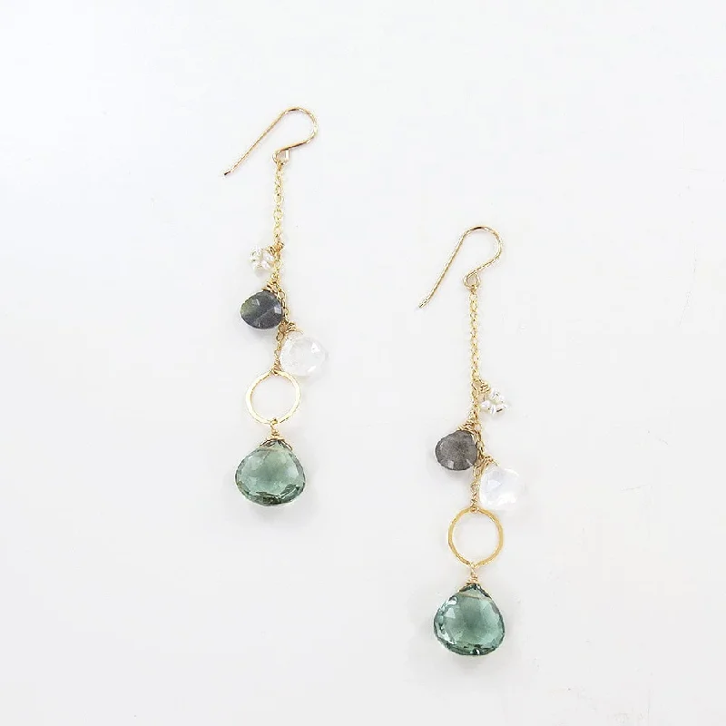 GREEN AMETHYST CLUSTER DROP EARRING