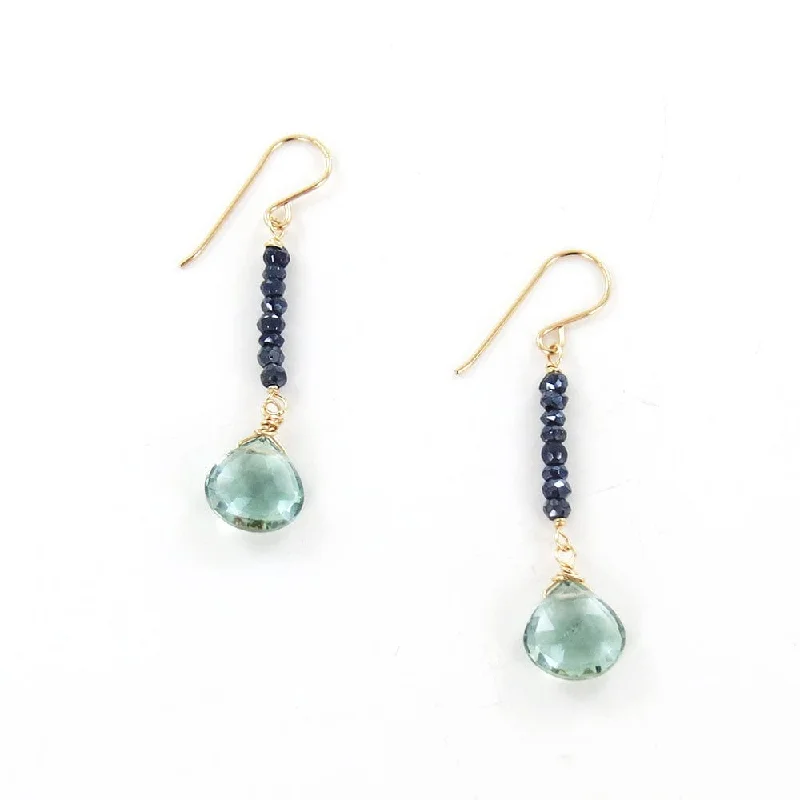 GREEN AMETHYST PYRITE STACK DROP EARRINGS