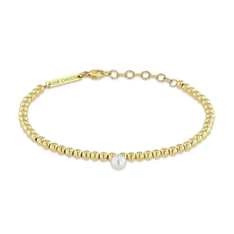 14k Pearl Charm Small Gold Bead Bracelet