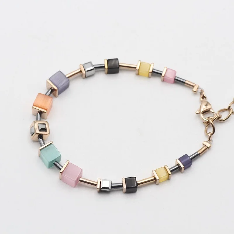 ROSE GOLD AND MULTICOLOR GEO CUBE BRACELET