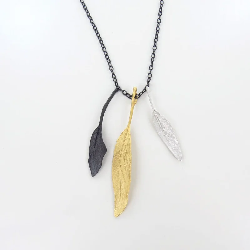 TRI COLOR FEATHER PENDANT NECKLACE