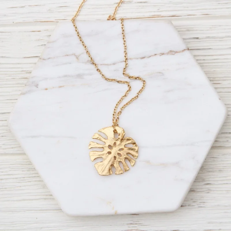 Monstera Single Leaf Pendant Necklace