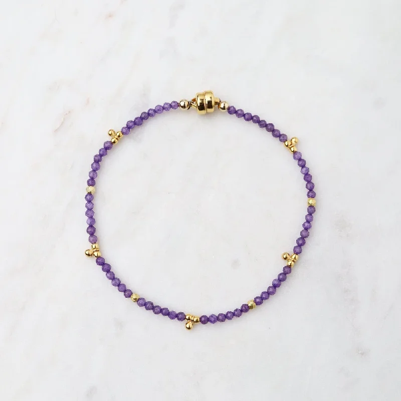 Amethyst with Tiny Gold Ball Charms Bracelet