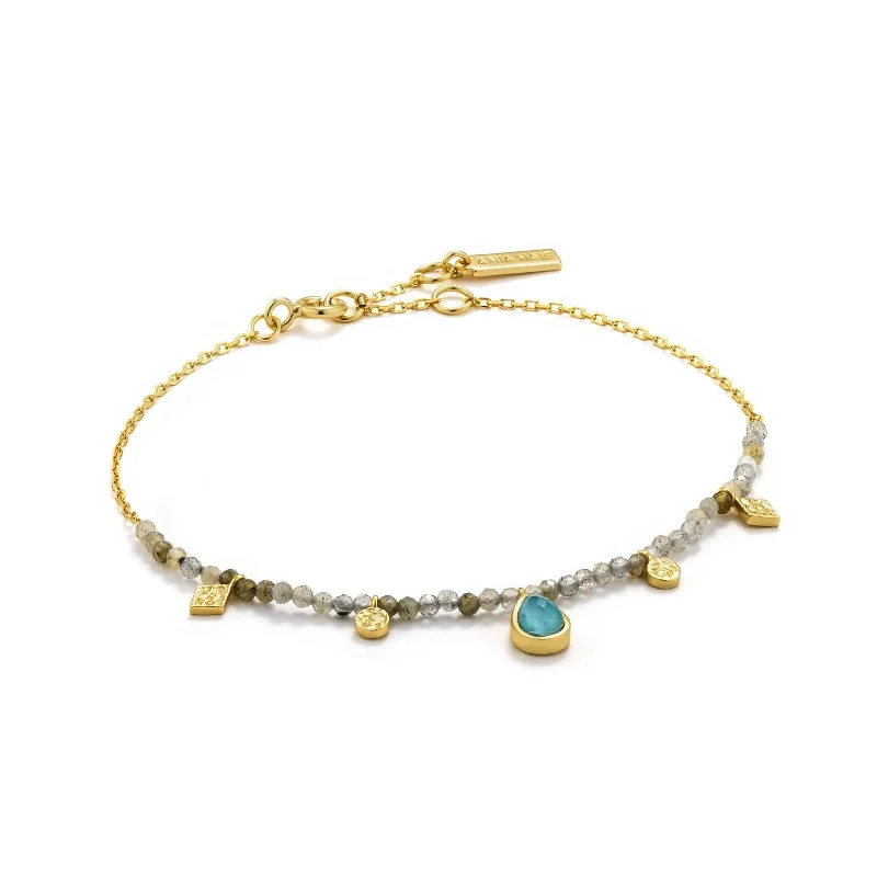 Turquoise and Labradoriter Gold Bracelet