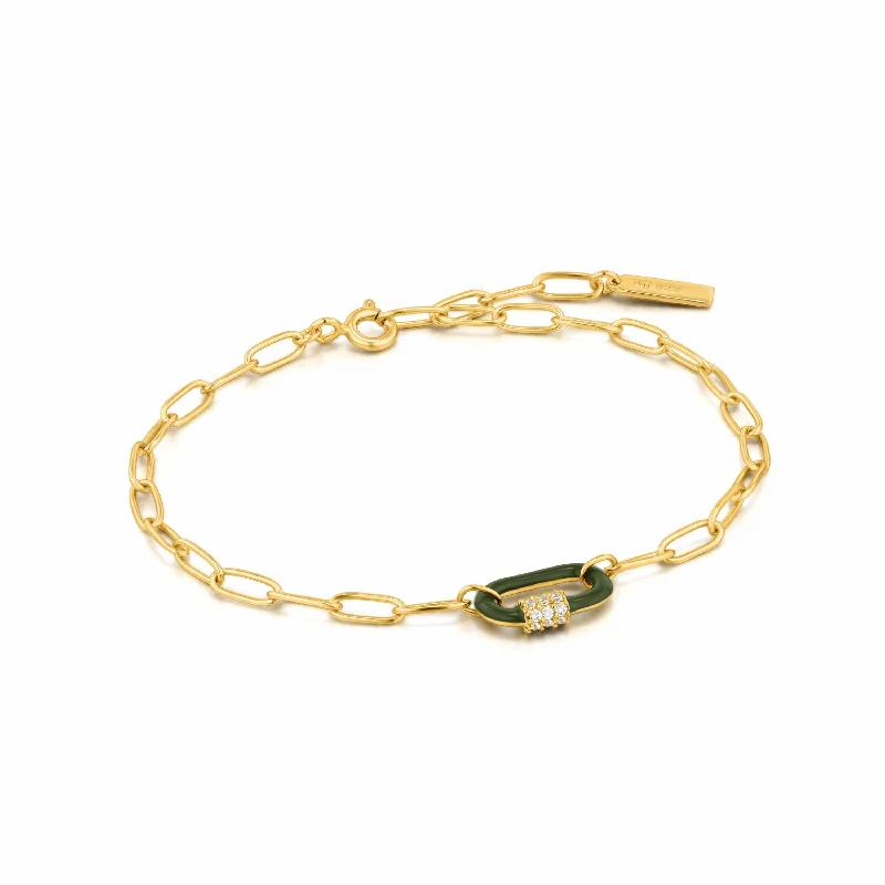 Gold Forest Green Enamel Carabiner Bracelet