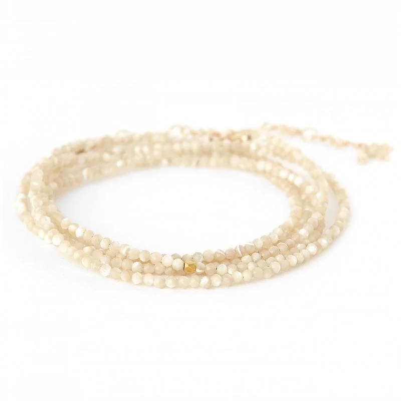 Mother of Pearl Wrap Bracelet & Necklace with 18k Gold Hex Bead