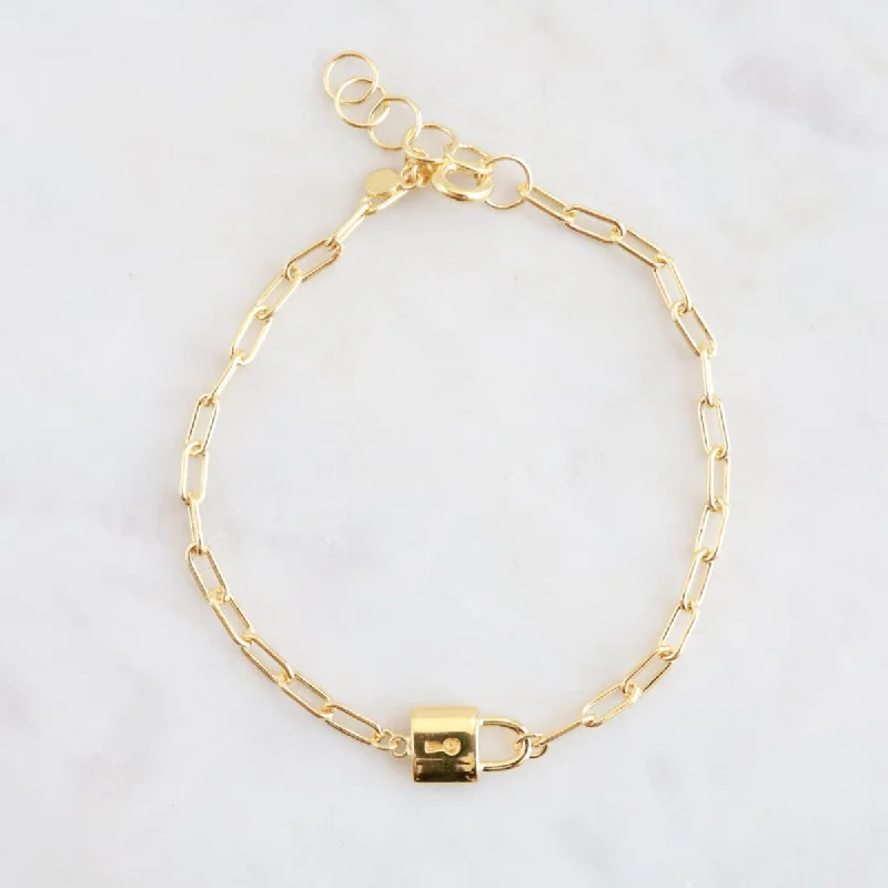 Gold Vermeil Drawn Cable Chain with Padlock Bracelet