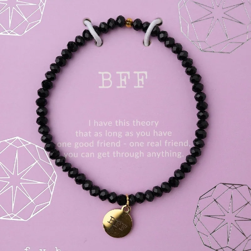 BFF - Stretchy Black Crystal Bracelet - gold charm