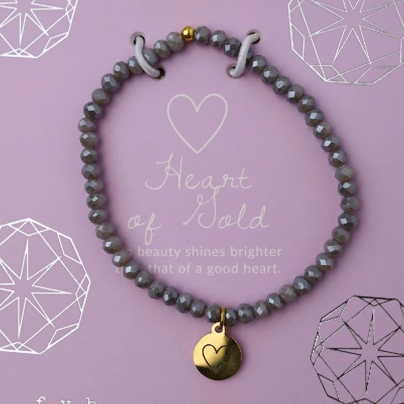 Heart of Gold - Stretchy Grey Crystal Bracelet