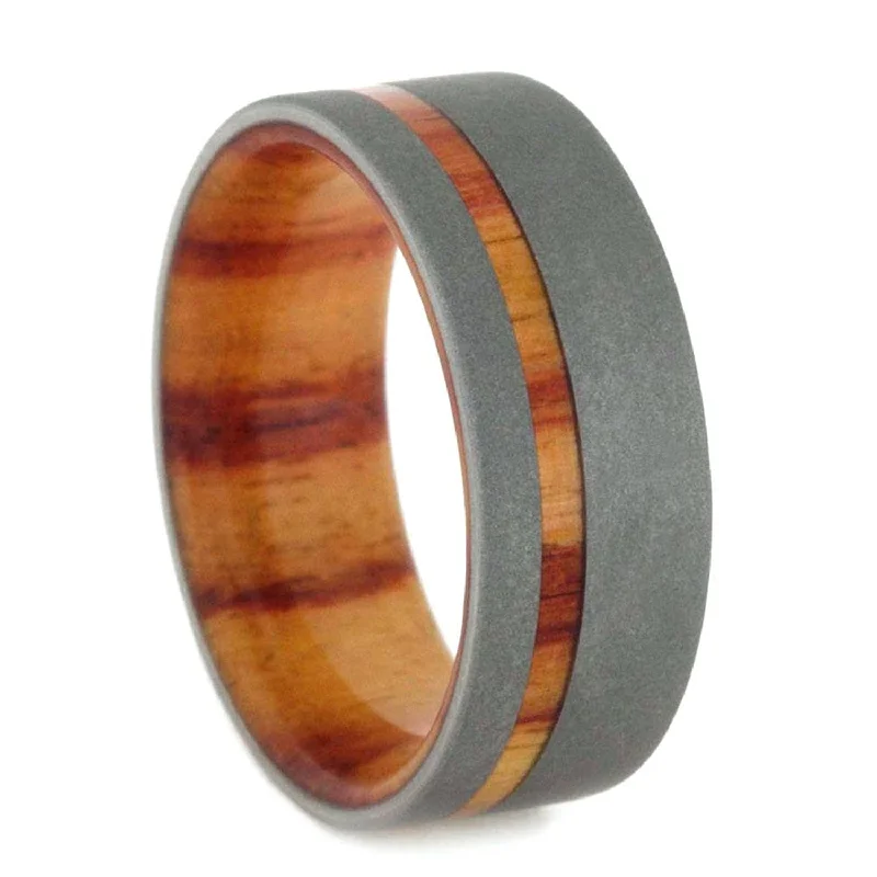 Beadblast Titanium 8mm Comfort Fit Tulip Wood Flat Band