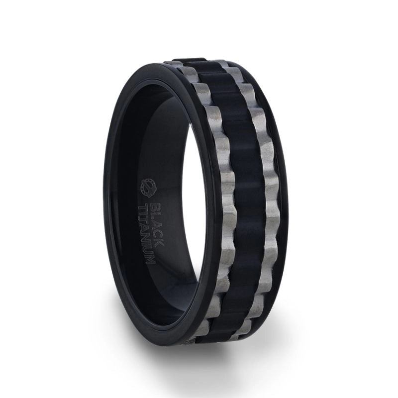 Black Titanium Band with Wavy Brushed Center