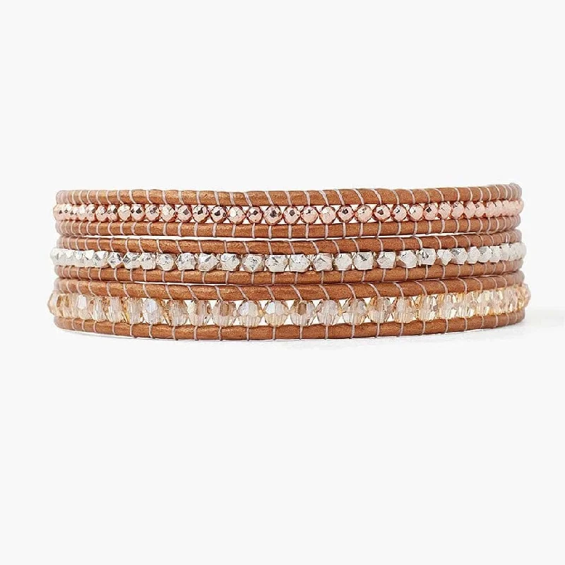 Rose Gold Hematite Mix Three Wrap Bracelet